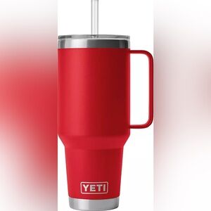 YETI Red 42 ounce Rambler mug with Handle and straw lid